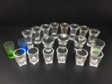 Large Grouping of Shot Glasses- 2 Colored Glass