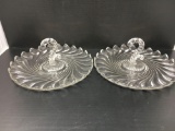 Pair of Fostoria Colony Glass Swirl Handle Tort/Vegetable Platters