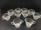 8 Fostoria Glass Coffee Cups, Open Sugar & Creamer