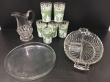 Vintage Helenic Green Greek Drinking Glasses (6); Clear Glass Dishes