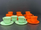 7 Orange Cup & Saucer Sets, 2 Jadeite Cup & Saucer Sets and Extra Jadeite Cup