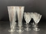 8 Champagne Flutes, 6 Wine Glasses