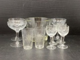 Glass Ice Bucket, Stemware and Pint Glasses