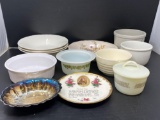 Corning/Corelle Pieces, White Bowls, Silver Plate Bowl and Religious Plate