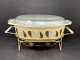 Vintage Pyrex Lidded Vegetable Dish with Metal Stand