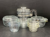 Glass Percolator, 2 Lidded Casserole Dishes, 4 & 3 Custard Dishes and Other Small Bowl