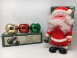 Walking Santa Claus with Box and 3 Metallic Colored Candleholders with Box
