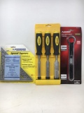 Swanson Speed Square, Steelton Chisels and Husky Total Socket Wrench- All New in Packaging
