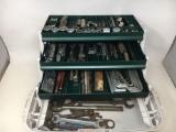 Green Metal Tool Box with Tools