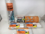 Plastic Tarp, Sheeting Roll, and 3 Packages of Drop Cloths- All New