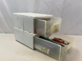 Plastic 2-Drawer Storage Cabinet with Contents