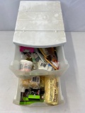 Plastic 2-Drawer Storage Cabinet with Contents