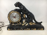Vintage Ceramic Electric Shelf Clock with Panther