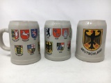 3 German Stoneware Beer Mugs