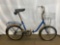 Blue Vintage TMS Folding Bicycle with Wire Basket and Bell