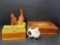 Daschund Planter, 2 Wooden Boxes and Soccer Pig Bank