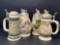 4 Ceramic Steins, 3 with Animal Finials on Lids