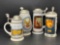 4 Ceramic Steins, All with Pewter Lids