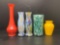 3 Art Glass Vases, Tall Orange Vase and Yellow Vase
