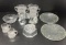 Glass Grouping-Bear & Bird Figure, Sugar & Creamer on Tray, 2 Plates, Small Cups, Bowl