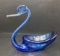 Blue, Blown Art Glass Swan Trinket Dish