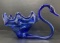 Cobalt Blue, Blown, Art Glass Swan Candy Dish, Murano Type,