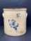 Antique Blue Decorated Stoneware Crock- Flower Design