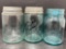 3 Antique/Vintage Blue Canning Jars, 2 Have Zinc Lids