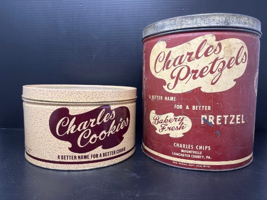 2 Vintage Tins- Charles Cookies and Charles Pretzels