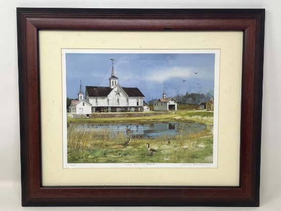 Framed Signed & Numbered Watercolor Print "Star Barn in March" by Joanna Krasnansky