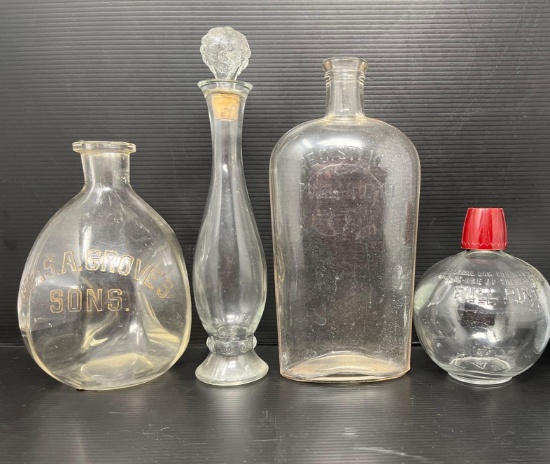 Vintage Glass Bottles Grouping- One with Stopper, Another with Lid