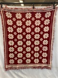 Red & White, Star and Flower Pattern Woven Throw