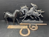 Metal Horse Figures, Horseshoes and Metal Piece