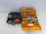 2 Plastic Tackle Boxes with Variety of Tackle Items