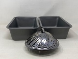 2 Metal Loaf Pans and Steamer Basket