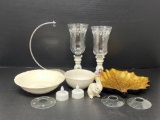 Pair of Candle Holders, Tea Lights, Ornament Hanger, 2 White Bowls, Gold Leaf Bowl, Bunny Figure