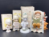 3 Precious Moments Figures with Boxes, Musical Figure of Boy Reading in Chair