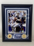 Framed Photo of Dallas Cowboys Tony Romo with 2 Coins and COA