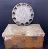 Antique Wooden Box and Vintage Hoeft & Co. Chick Feeder