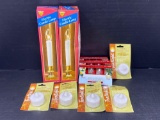 2 Electric Candle Lamps, 5 Tea Lights, 3 Packs of Replacement Bulbs- All New