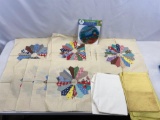 Grouping of Dresden Plate Quilt Blocks, Sun Catcher and Other Fabric Pieces