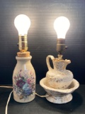 Pitcher & Bowl Lamp and Floral Bottle Lamp