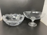 Fancy Heavy Glass Serving Bowl and Pedestal Bowl