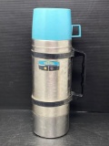 Stainless Steel Thermos with Blue Cup, Vintage