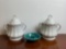 2 Ironstone Double Handled Lidded Jars and Statler Hotel Ashtray