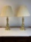 Pair of Brass Table Lamps with Pleated Shades