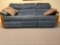 Blue Wood Framed Reclining Sofa and Throw Pillows