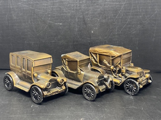 3 Cast Metal Car Banks- One Advertising New Holland Farmers National Bank