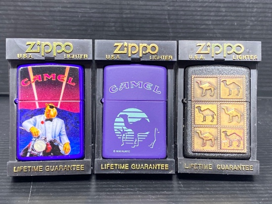 3 Zippo "Camel" Lighters with Boxes, 2 Have Never Been Used