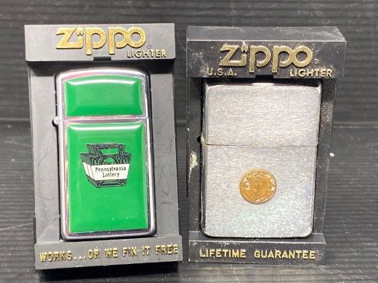 2 Zippo Lighters- Pennsylvania Lottery and Other, Both with Boxes